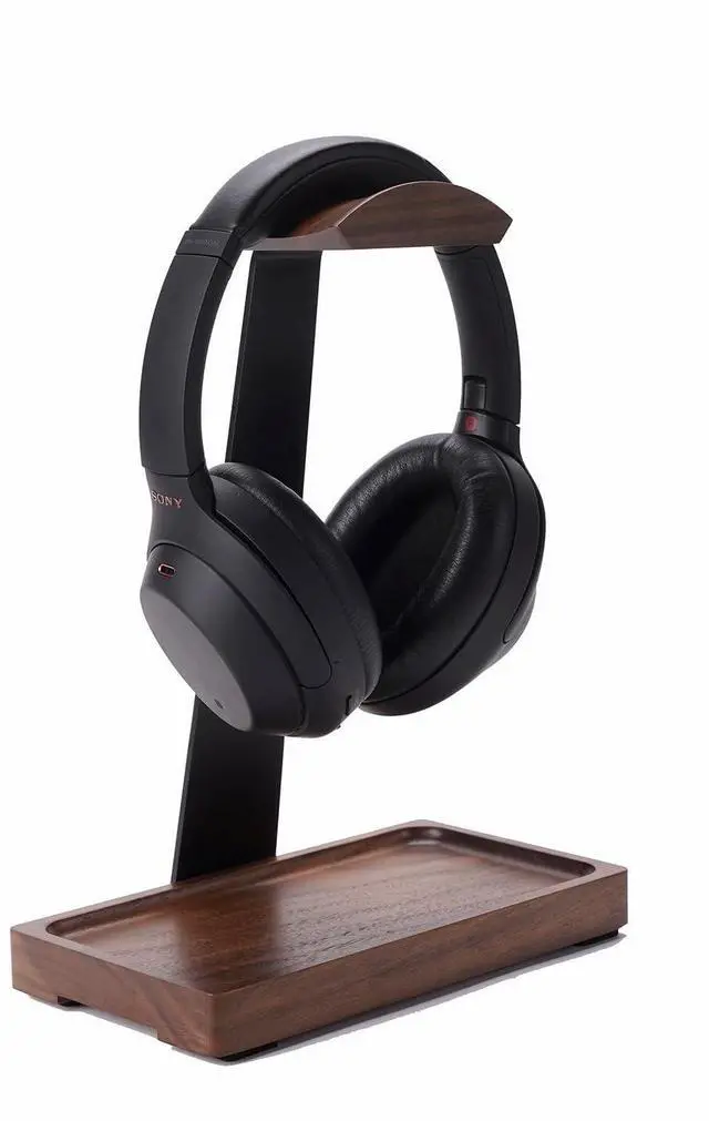 Alt view image 8 of 14 - Walnut Headphone Stand, Wood Headset Stand for Desk, Wooden Universal Headphone Holder with Storage Base for Gaming, AirPods Max, Bose,Razer, Sennheiser (Black)