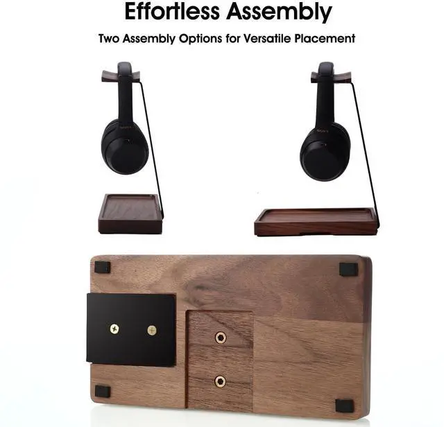 Alt view image 12 of 14 - Walnut Headphone Stand, Wood Headset Stand for Desk, Wooden Universal Headphone Holder with Storage Base for Gaming, AirPods Max, Bose,Razer, Sennheiser (Black)