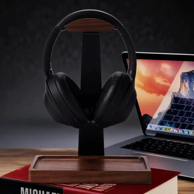 Alt view image 13 of 14 - Walnut Headphone Stand, Wood Headset Stand for Desk, Wooden Universal Headphone Holder with Storage Base for Gaming, AirPods Max, Bose,Razer, Sennheiser (Black)