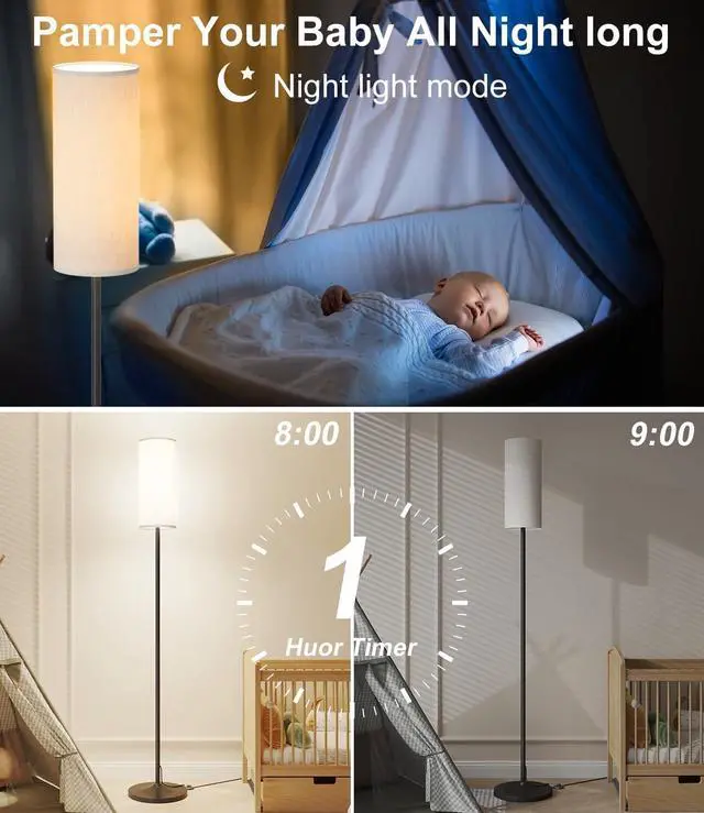 Alt view image 14 of 14 - Dimmable Floor Standing Tall Lamp, 12W Led Bulb with Lampshade, Foot Switch, Remote Custom Color Temperature Pole for Bedroom, Office, Kids & Living Room, Black