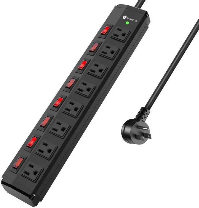 Alt view image 8 of 14 - 8 Outlet Heavy Duty Power Strip with 8 Individual Switches,Moutable Metal Power Strip Surge Protector 1200 Joules,6FT 14AWG Extension Cord,15A 1800W 125V 60Hz