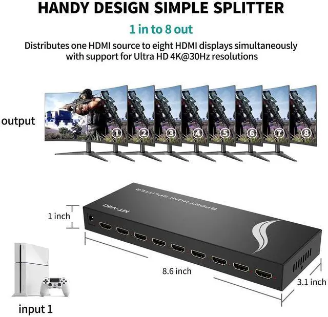 Alt view image 13 of 14 - HDMI Splitter 1 in 8 Out, Powered 8 Port HDMI Signal Duplicator Supports 4K@30Hz, Long Distance Transmission for Conference Room, Church,Classroom, Retail Display