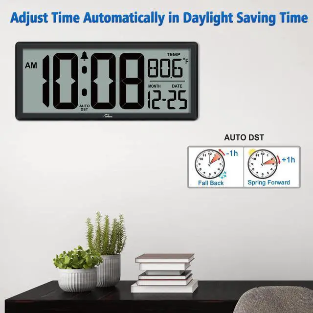 Alt view image 13 of 14 - 14.5'' Large Digital Wall Clock Battery Operated with Jumbo Numbers, Temperature and Date - Easy to Read and Set, Auto DST