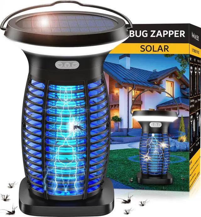 Alt view image 8 of 14 - Solar Bug Zapper Outdoor Waterproof, Portable & Rechargeable Bug Zapper with Panel Sensor & LED Night Light Mosquitoes Zapper, Electric Fly Zapper for Home, Patio, Backyard, Camping
