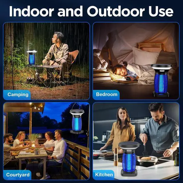 Alt view image 14 of 14 - Solar Bug Zapper Outdoor Waterproof, Portable & Rechargeable Bug Zapper with Panel Sensor & LED Night Light Mosquitoes Zapper, Electric Fly Zapper for Home, Patio, Backyard, Camping