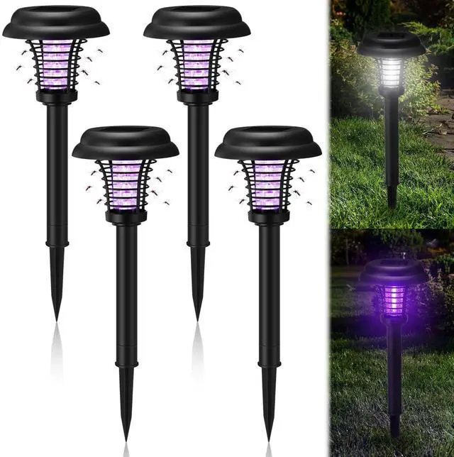 Alt view image 11 of 12 - 4 Pcs Solar Bug Zapper Waterproof Mosquito Zapper Killer and Lighting Repellent Lamp for Indoor Outdoor Use Garden Patio Lawn (Plastic,Purple & White Light)