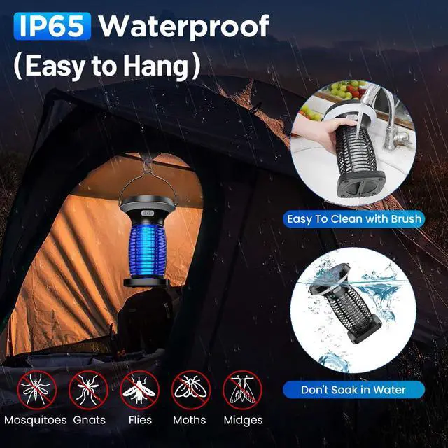 Alt view image 13 of 14 - Solar Bug Zapper Outdoor Waterproof, Portable & Rechargeable Bug Zapper with Panel Sensor & LED Night Light Mosquitoes Zapper, Electric Fly Zapper for Home, Patio, Backyard, Camping