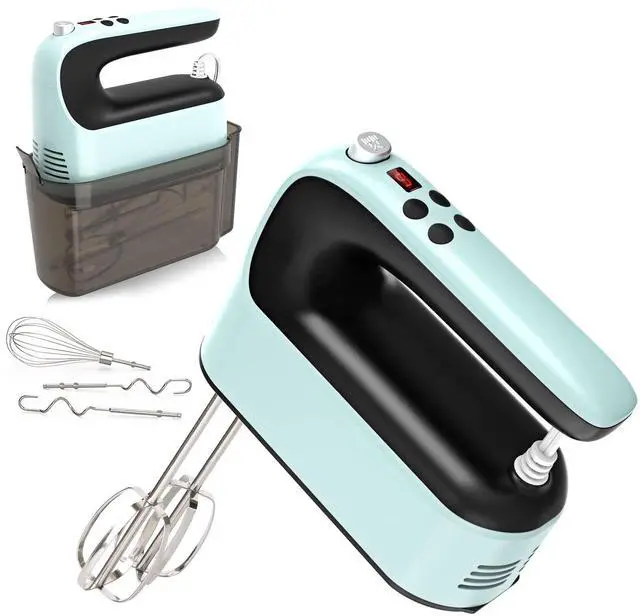 Alt view image 8 of 14 - 9-Speed Digital Hand Mixer Electric, 400W Powerful DC Motor, Hand Mixer Electric Handheld with Snap-On Storage Case, 5 Stainless Steel Accessories, Beaters, Dough Hooks, Whisk(Ice Blue/Black)