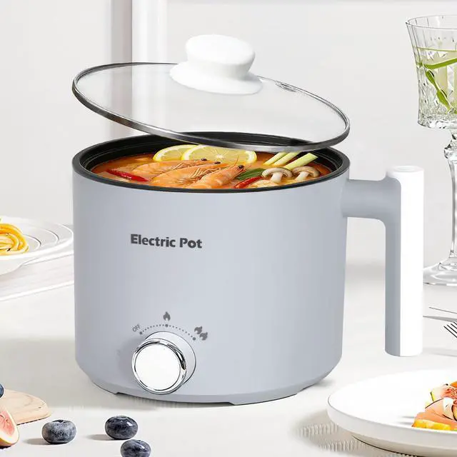 Alt view image 7 of 12 - Electric Hot Pot :1.5L Mini Ramen Cooker with Overheat & Boil-Dry Protection, Suitable for Noodles, Soup, Oatmeal, College Dorm Office Travel Essentials (Grey, 1.5L)