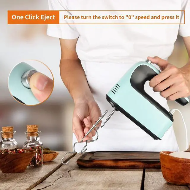 Alt view image 12 of 14 - 9-Speed Digital Hand Mixer Electric, 400W Powerful DC Motor, Hand Mixer Electric Handheld with Snap-On Storage Case, 5 Stainless Steel Accessories, Beaters, Dough Hooks, Whisk(Ice Blue/Black)