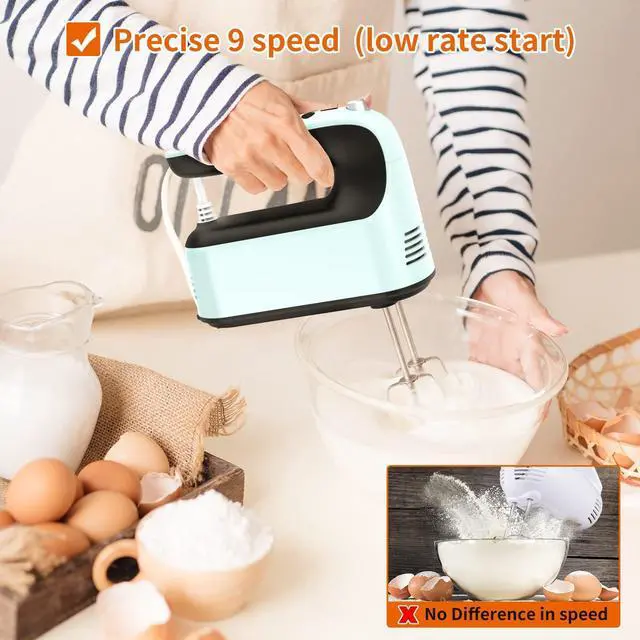 Alt view image 11 of 14 - 9-Speed Digital Hand Mixer Electric, 400W Powerful DC Motor, Hand Mixer Electric Handheld with Snap-On Storage Case, 5 Stainless Steel Accessories, Beaters, Dough Hooks, Whisk(Ice Blue/Black)