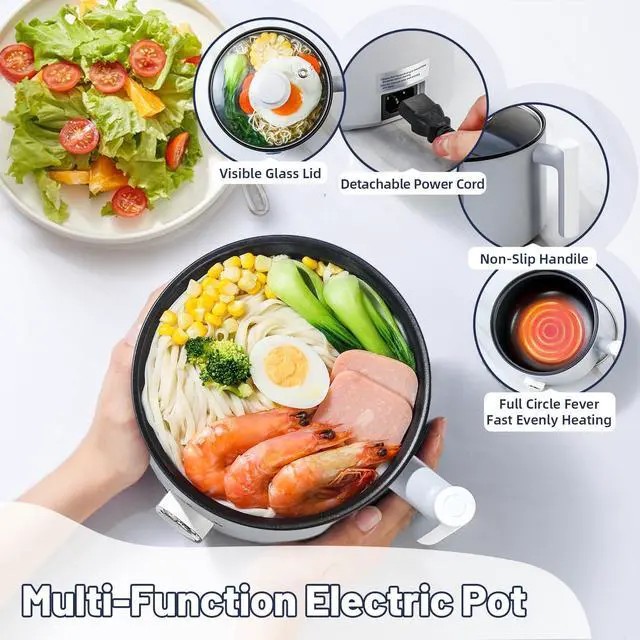 Alt view image 11 of 12 - Electric Hot Pot :1.5L Mini Ramen Cooker with Overheat & Boil-Dry Protection, Suitable for Noodles, Soup, Oatmeal, College Dorm Office Travel Essentials (Grey, 1.5L)