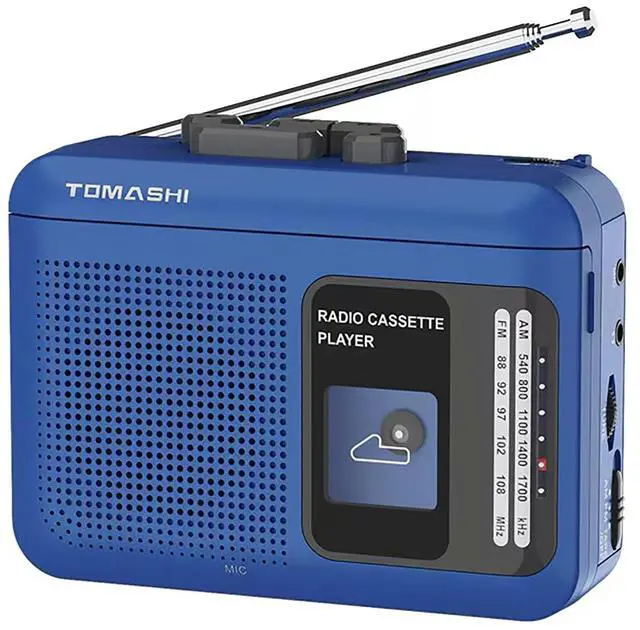 Alt view image 8 of 13 - Portable Cassette Tape Player Recorder with AM/FM Radio, Built-in Speaker & Microphone, 3.5mm Headphone Jack, Walkman Style, USB/Battery Powered, Retro Blue