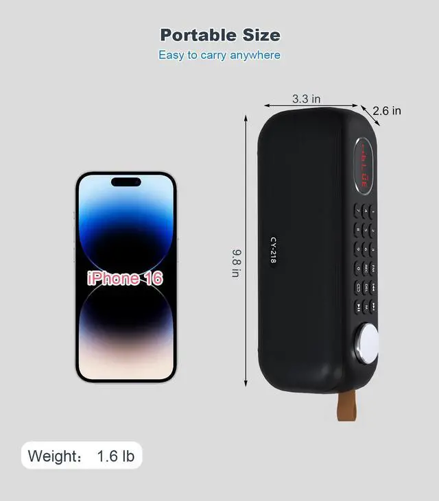 Alt view image 13 of 13 - Portable Bluetooth Speaker FM Radio Digital, Support USB/SD Card MP3 Music Player/AUX/REC, Build-in 3000mAh Rechargeable Battery, 10W Powerful Speaker and Earphone Jack for Indoor Outdoor