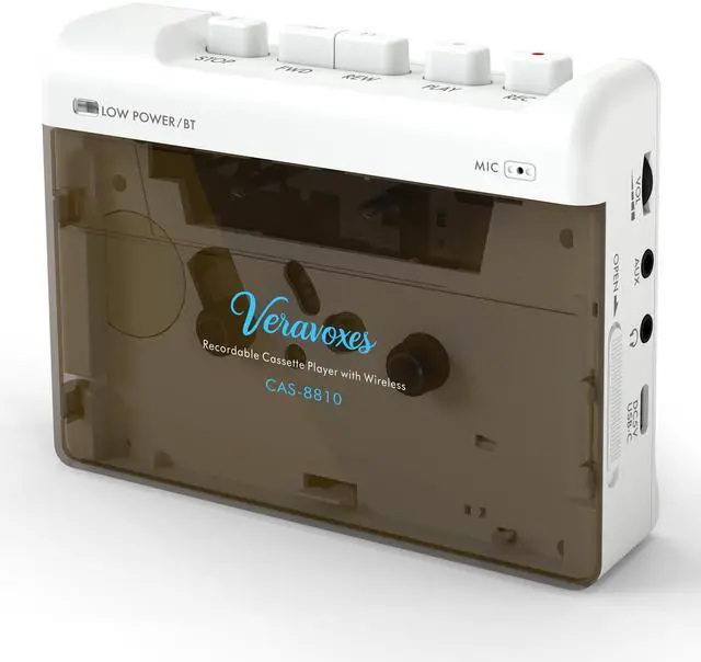 Alt view image 8 of 14 - Portable Bluetooth Cassette Tape Player, Cassette Player Recorder,Equipped with Headphone and AUX Ports, Support AUX Line in Record,Built-in Microphone, Powered by DC or AA Battery (White)