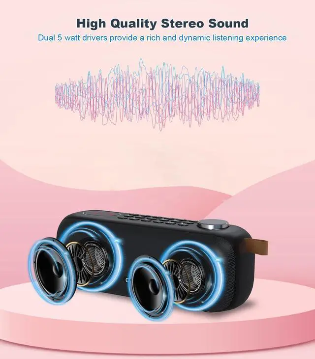 Alt view image 12 of 13 - Portable Bluetooth Speaker FM Radio Digital, Support USB/SD Card MP3 Music Player/AUX/REC, Build-in 3000mAh Rechargeable Battery, 10W Powerful Speaker and Earphone Jack for Indoor Outdoor