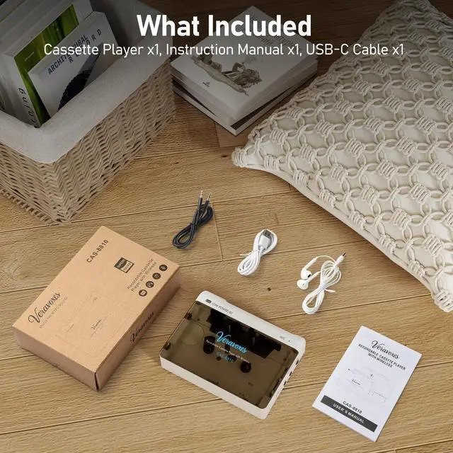 Alt view image 13 of 14 - Portable Bluetooth Cassette Tape Player, Cassette Player Recorder,Equipped with Headphone and AUX Ports, Support AUX Line in Record,Built-in Microphone, Powered by DC or AA Battery (White)