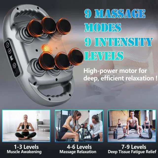 Alt view image 8 of 11 - 6 Head Massage Gun Deep Tissue with 9 Levels & 9 Modes, Electric Massager Tool for Legs, Arms, Waist, Back, Buttocks - Full Body Muscle Pain Relief, Ideal Gifts for Women, Men, Mom, and Dad