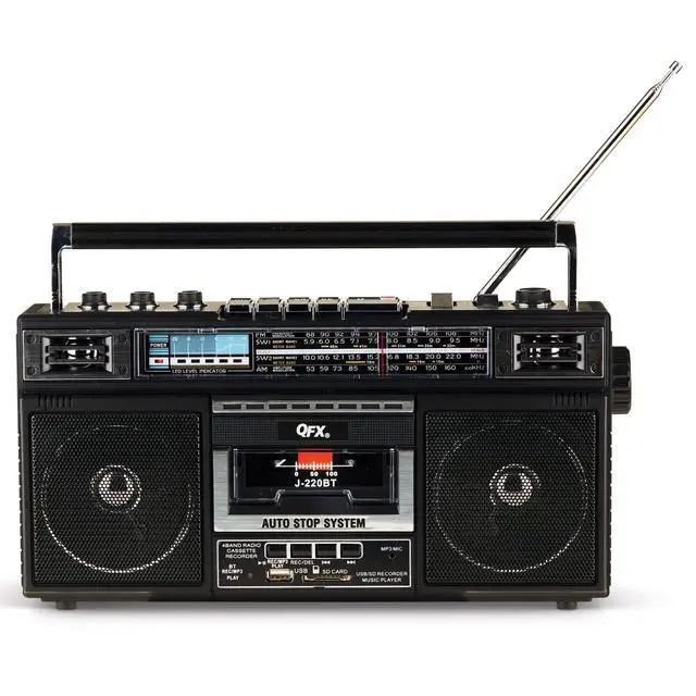Alt view image 8 of 14 - J-220BT Boombox MP3 Conversion from Radio to Cassette with 4-Band (AM, FM, SW1, SW2) Radio with Bluetooth, Rechargeable Battery, Dual 3 Speakers, Built-in Microphone, Recorder, 3-Band Equalizer