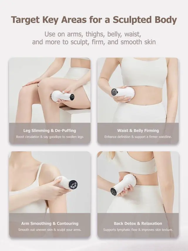 Alt view image 8 of 8 - Lymphatic Drainage Massager & Anti Cellulite Massage Tool, for Legs, Arms & Belly, Body,Helps Reduce Stretch Marks & Cellulite,with Microcurrent, Light Heat & Vibration