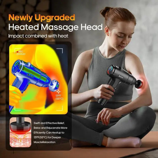 Alt view image 9 of 11 - Massage Gun with Heat Deep Tissue Back Massager Neck Massager for Pain Relief,Muscle Percussion Massage Gun, Birthday Gifts for Men Women Dad him Handheld Message Gun with 7Heads&Silent