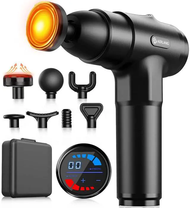 Alt view image 8 of 11 - Massage Gun with Heat Deep Tissue Back Massager Neck Massager for Pain Relief,Muscle Percussion Massage Gun, Birthday Gifts for Men Women Dad him Handheld Message Gun with 7Heads&Silent