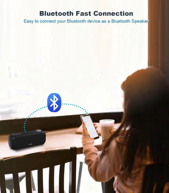 Alt view image 11 of 13 - Portable Bluetooth Speaker FM Radio Digital, Support USB/SD Card MP3 Music Player/AUX/REC, Build-in 3000mAh Rechargeable Battery, 10W Powerful Speaker and Earphone Jack for Indoor Outdoor