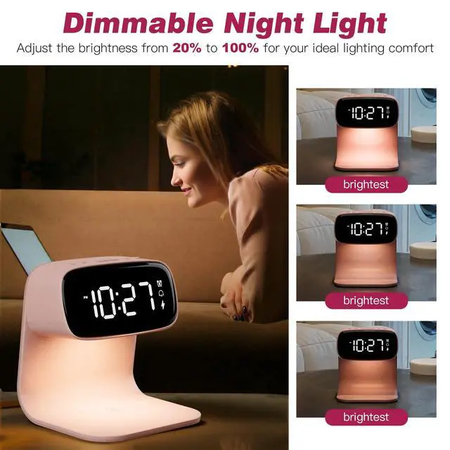 Alt view image 11 of 14 - Digital Alarm Clock with Wireless Fast Charging Station 15W Touch Smart Lamp for Bedside,3 Colors Nightlight Adjustment Night Lamp for Living Room,Bedside,Heavy Sleepers