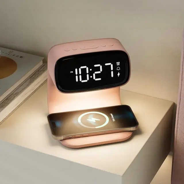 Alt view image 14 of 14 - Digital Alarm Clock with Wireless Fast Charging Station 15W Touch Smart Lamp for Bedside,3 Colors Nightlight Adjustment Night Lamp for Living Room,Bedside,Heavy Sleepers