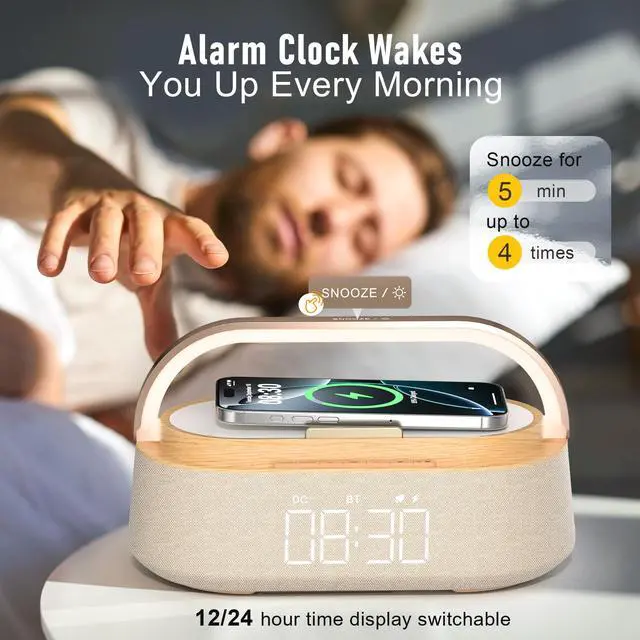 Alt view image 10 of 14 - Bluetooth Speaker with Wireless Charge FM Radio 2500mAh Battery, LED Night Light Suitable for Home,Bedroom,Office,Gifts