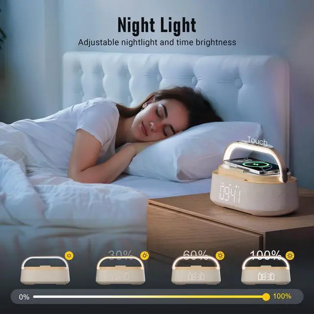 Alt view image 13 of 14 - Bluetooth Speaker with Wireless Charge FM Radio 2500mAh Battery, LED Night Light Suitable for Home,Bedroom,Office,Gifts