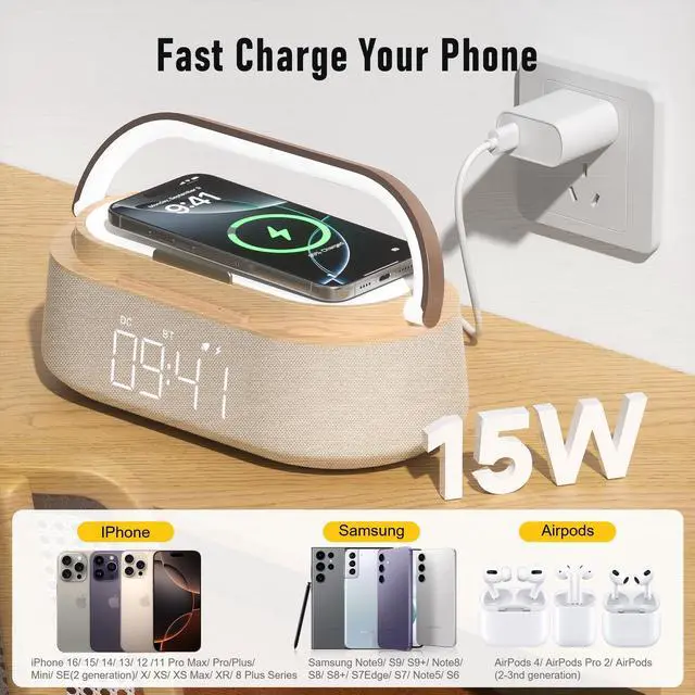 Alt view image 12 of 14 - Bluetooth Speaker with Wireless Charge FM Radio 2500mAh Battery, LED Night Light Suitable for Home,Bedroom,Office,Gifts