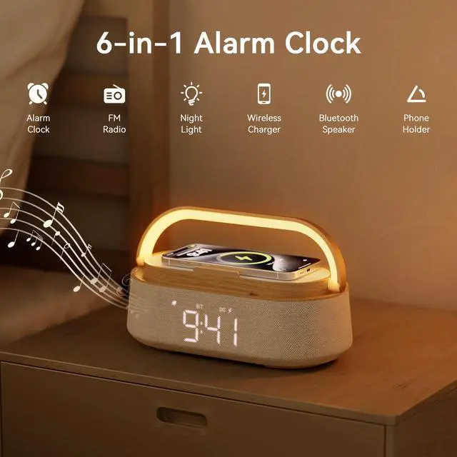Alt view image 9 of 14 - Bluetooth Speaker with Wireless Charge FM Radio 2500mAh Battery, LED Night Light Suitable for Home,Bedroom,Office,Gifts