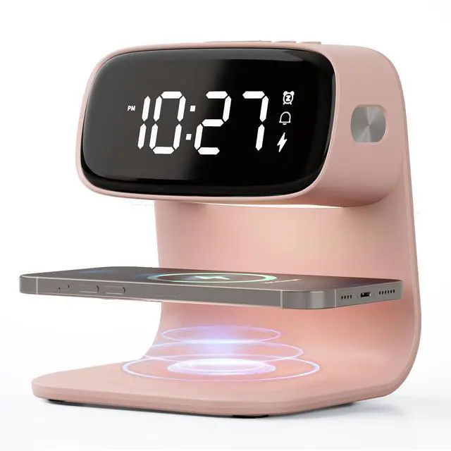 Alt view image 8 of 14 - Digital Alarm Clock with Wireless Fast Charging Station 15W Touch Smart Lamp for Bedside,3 Colors Nightlight Adjustment Night Lamp for Living Room,Bedside,Heavy Sleepers