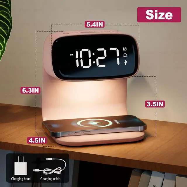 Alt view image 13 of 14 - Digital Alarm Clock with Wireless Fast Charging Station 15W Touch Smart Lamp for Bedside,3 Colors Nightlight Adjustment Night Lamp for Living Room,Bedside,Heavy Sleepers