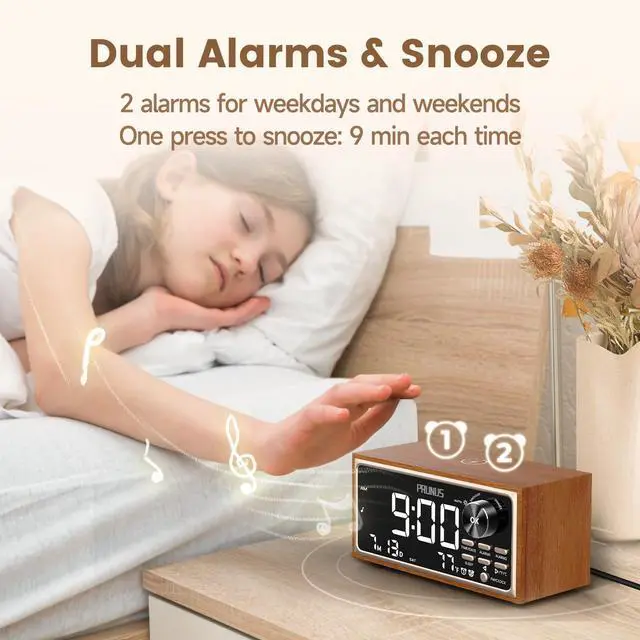 Alt view image 10 of 14 - J-177 Retro Vintage Alarm Clock Radio with Fast Wireless Charging, Dual Alarms, Snooze, Large LED Display,Dimmer Control,Auto-Dimming,Retro Clock for Bedroom