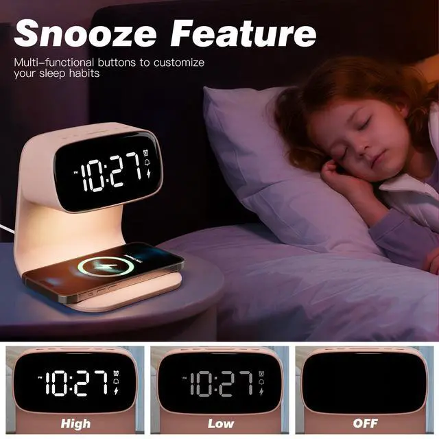 Alt view image 10 of 14 - Digital Alarm Clock with Wireless Fast Charging Station 15W Touch Smart Lamp for Bedside,3 Colors Nightlight Adjustment Night Lamp for Living Room,Bedside,Heavy Sleepers