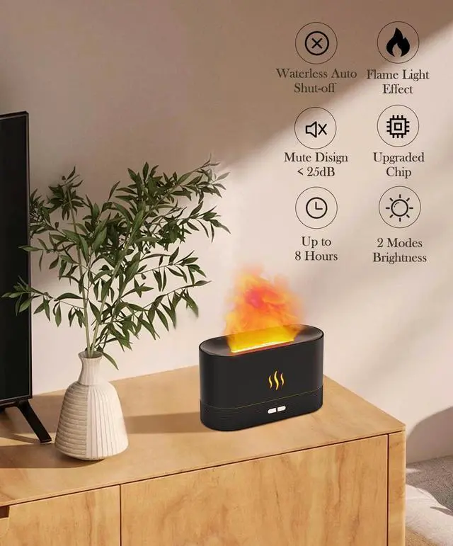 Alt view image 9 of 14 - Flame Air Diffuser Humidifier,Upgraded Scent Diffuser for Essential Oils,Ultrasonic Aromatherapy,Fire Mist Humidi with 2 Brightness,Auto-Off Function for Room Home Office(Black)