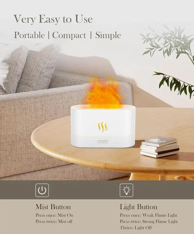 Alt view image 10 of 14 - Flame Air Diffuser Humidifier,Upgraded Scent Diffuser for Essential Oils,Ultrasonic Aromatherapy,Fire Mist Humidi with 2 Brightness,Auto-Off Function for Room Home Office(Black)