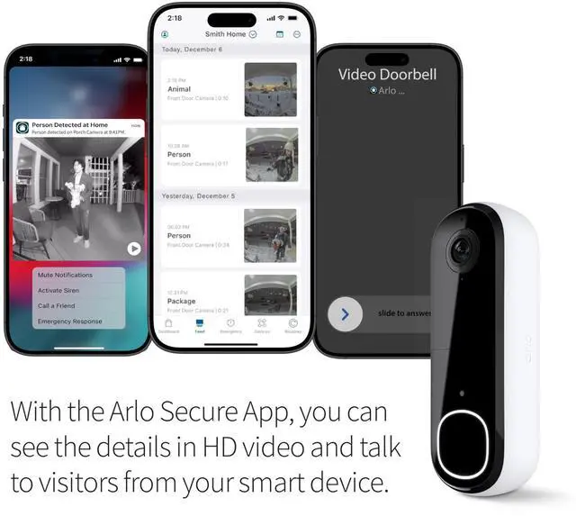 Alt view image 9 of 12 - Video Doorbell HD | 2nd Gen | Wireless/Wired Option, 2-Way Audio, Night Vision, Head to Toe Video View, Integrated Siren | Live Stream | Real Time Notifications |180 Deg Wide View, White