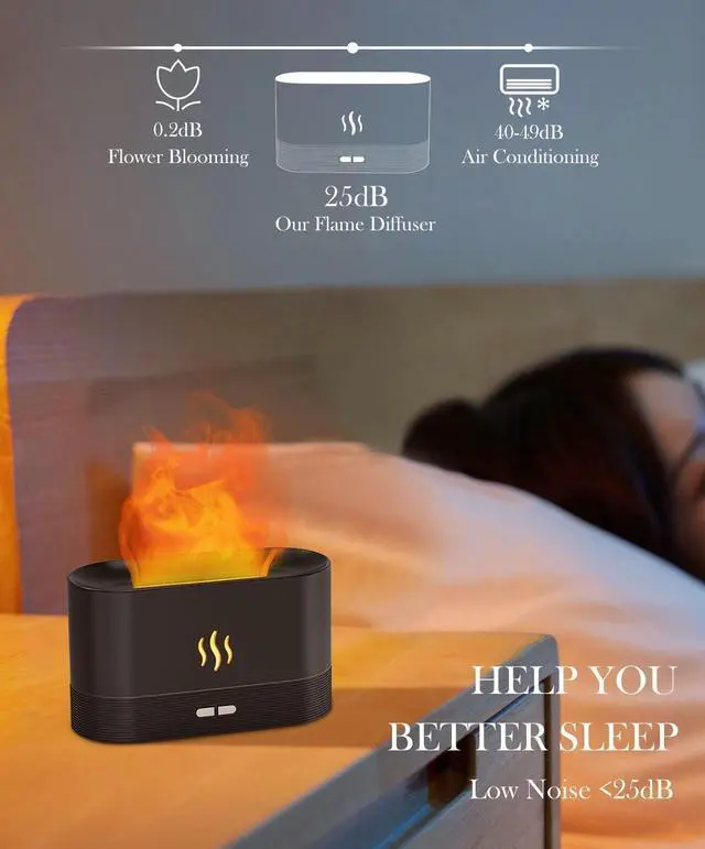 Alt view image 12 of 14 - Flame Air Diffuser Humidifier,Upgraded Scent Diffuser for Essential Oils,Ultrasonic Aromatherapy,Fire Mist Humidi with 2 Brightness,Auto-Off Function for Room Home Office(Black)