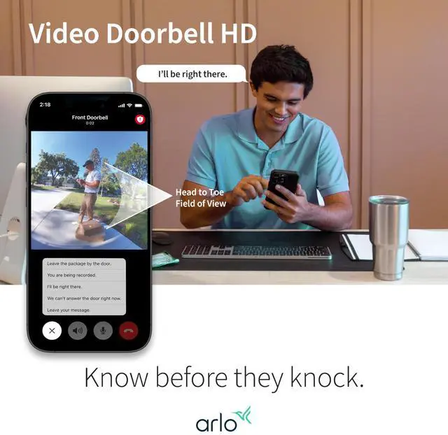 Alt view image 12 of 12 - Video Doorbell HD | 2nd Gen | Wireless/Wired Option, 2-Way Audio, Night Vision, Head to Toe Video View, Integrated Siren | Live Stream | Real Time Notifications |180 Deg Wide View, White