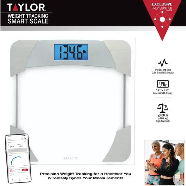 Alt view image 9 of 14 - Digital Scales for Body Weight, 400 LB Capacity, Unique Blue LCD, Stainless Steel Accents, Glass Platform, 12.2 x 12.2 Inches, Clear