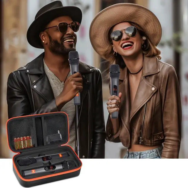 Alt view image 13 of 14 - Wireless Microphone Case Compatible with JBL Wireless Two Microphone System, Handheld Dual Mic Travel Bag for Singing or Karaoke for Receivers, Adapters, AA Batteries-Black(Box Only)