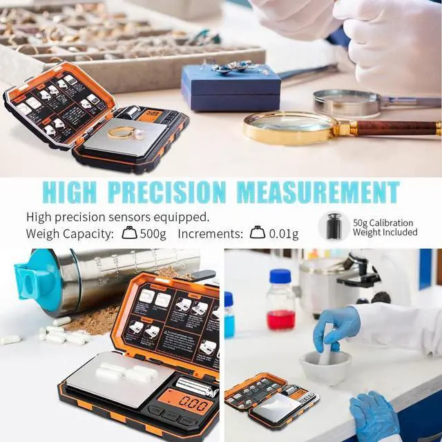 Alt view image 9 of 14 - Digital Pocket Scale, 500g x 0.01g Gram Scale, Mini Scale 6 Units Jewelry Scale with LCD Display, Tare Function for Food, Jewelry, Coin, Coffee