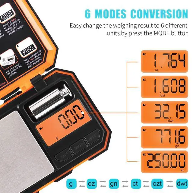 Alt view image 11 of 14 - Digital Pocket Scale, 500g x 0.01g Gram Scale, Mini Scale 6 Units Jewelry Scale with LCD Display, Tare Function for Food, Jewelry, Coin, Coffee