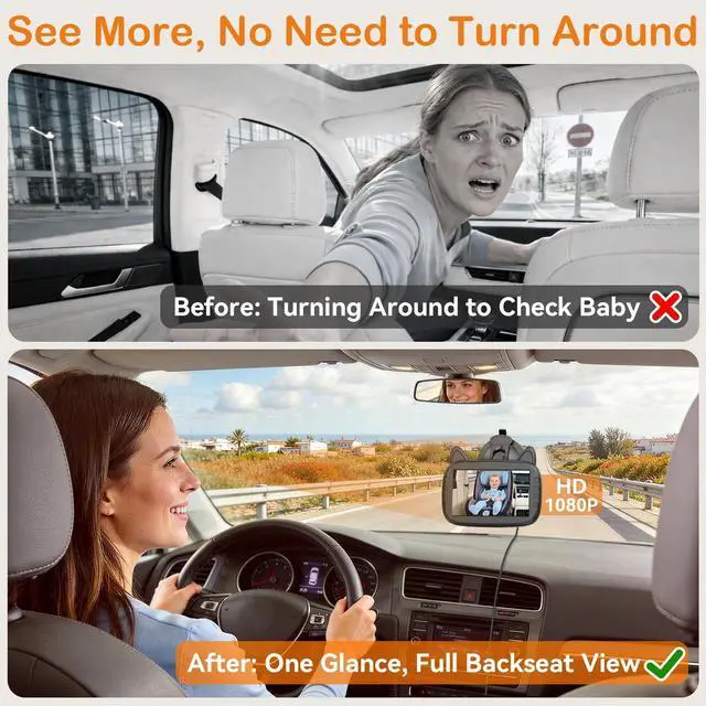 Alt view image 9 of 14 - HD 1080P Baby Car Camera: Clear Night Vision Automatic Switching, 3-Min Easy Install Without Tools - 150° Wide View Car Seat Camera with Anti-Glare Display for Kids & Infants