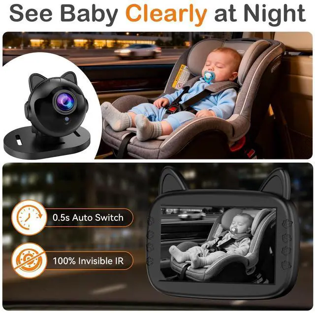 Alt view image 11 of 14 - HD 1080P Baby Car Camera: Clear Night Vision Automatic Switching, 3-Min Easy Install Without Tools - 150° Wide View Car Seat Camera with Anti-Glare Display for Kids & Infants