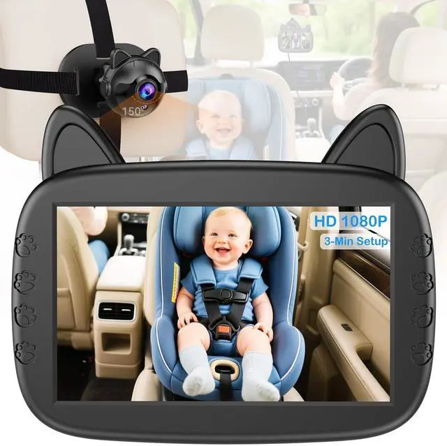 Alt view image 8 of 14 - HD 1080P Baby Car Camera: Clear Night Vision Automatic Switching, 3-Min Easy Install Without Tools - 150° Wide View Car Seat Camera with Anti-Glare Display for Kids & Infants