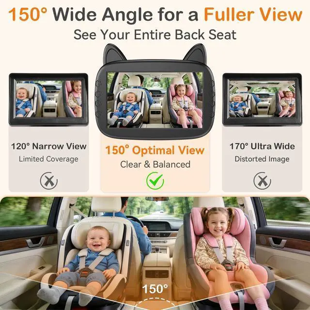 Alt view image 13 of 14 - HD 1080P Baby Car Camera: Clear Night Vision Automatic Switching, 3-Min Easy Install Without Tools - 150° Wide View Car Seat Camera with Anti-Glare Display for Kids & Infants